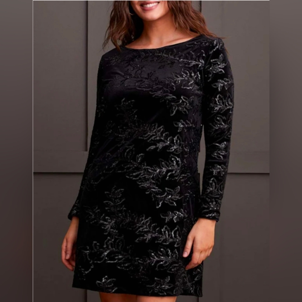Tribal Femme Women's Medium Sequined Long Sleeve Faux Velvet Dress Keyhole Back